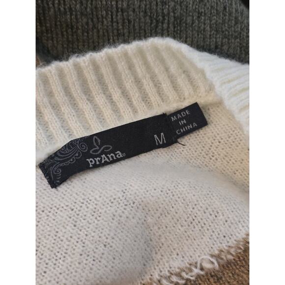 PrAna Norfolk Sweater Sz Medium Green Brown Ivory Vneck Thumb Holes Oversized - Picture 6 of 7